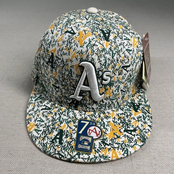 Vintage American Needle A's Hat Fitted‎ 7 3/4 All Over Print Logo MLB Athletics - Picture 1 of 6